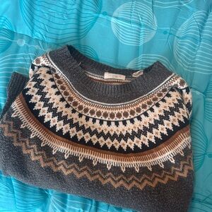 Weatherproof Brown Fair Isle Ribbed Crewneck Sweater